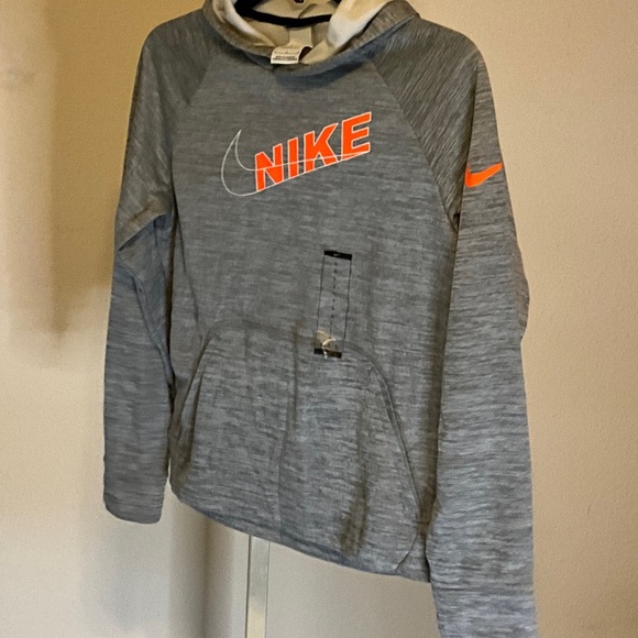 Nike Heather Gray Hoodie with Bright Orange Accents - Picture 1 of 5